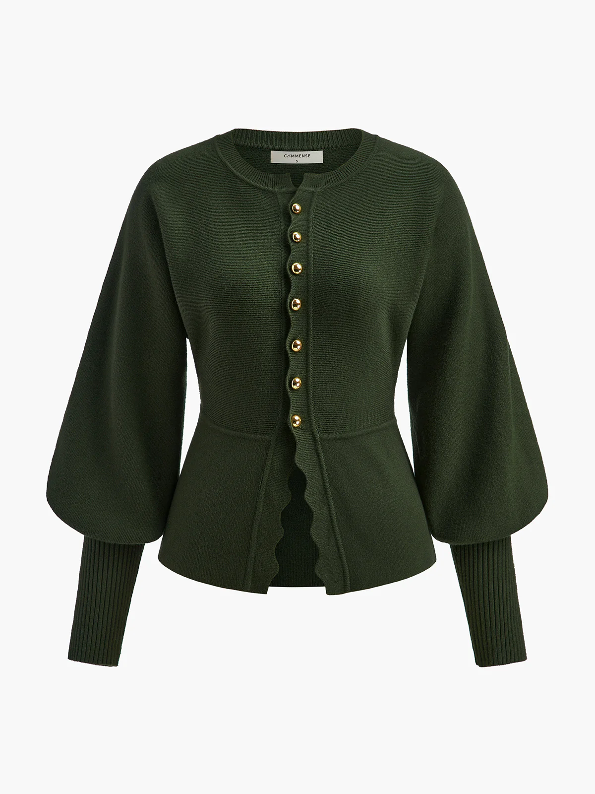 Leg-Of Mutton Sleeve Wave Trim Knit Top - Takermore