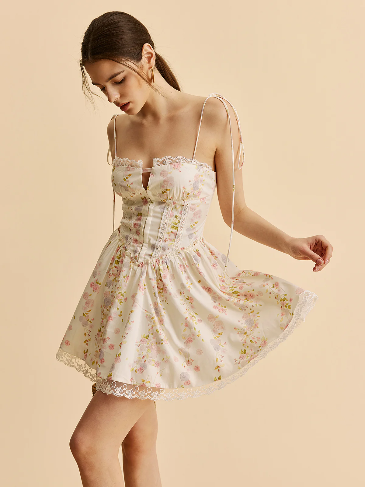 Bow Strap Floral Corset Dress - Takermore