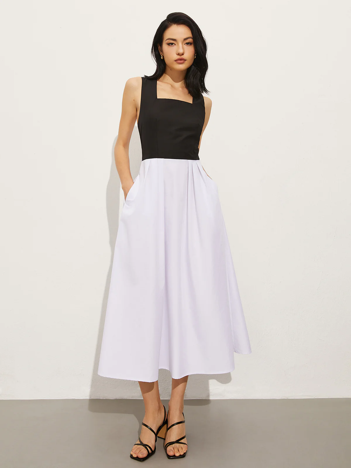 Square Neck Criss Cross Dress - Takermore