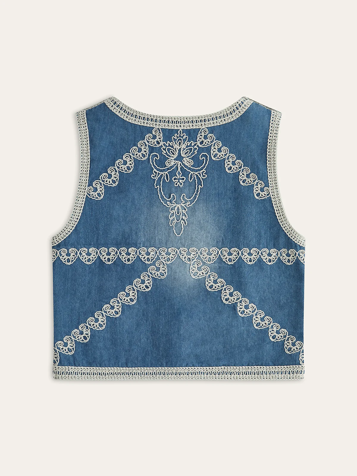 Embroidered Denim Button Vest - Takermore