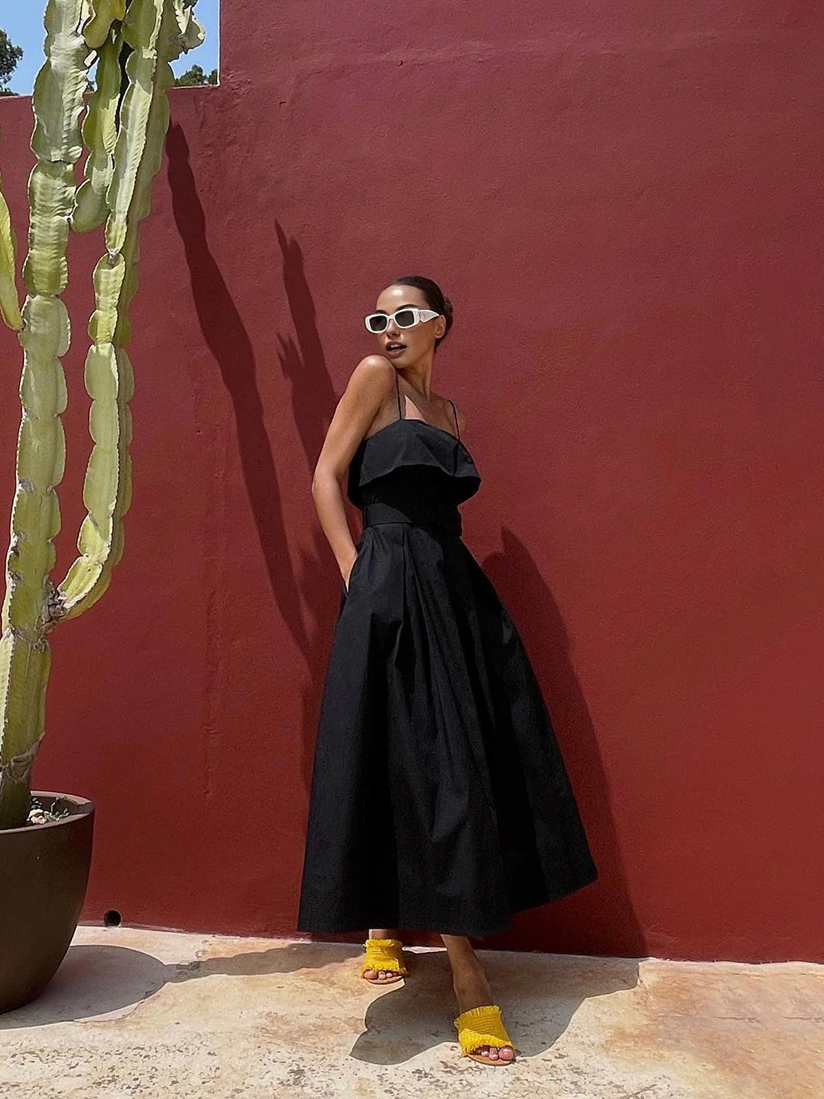 Casual Belted Cami Long Dress - Takermore