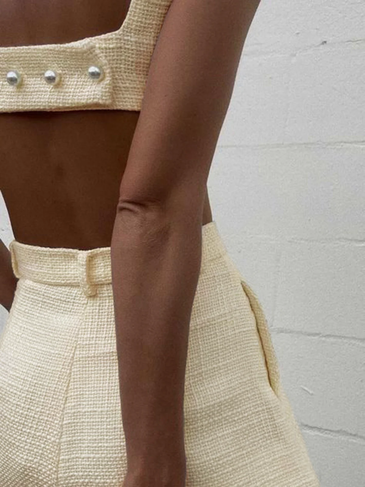 Tweed Backless Plain Shorts Set - Takermore