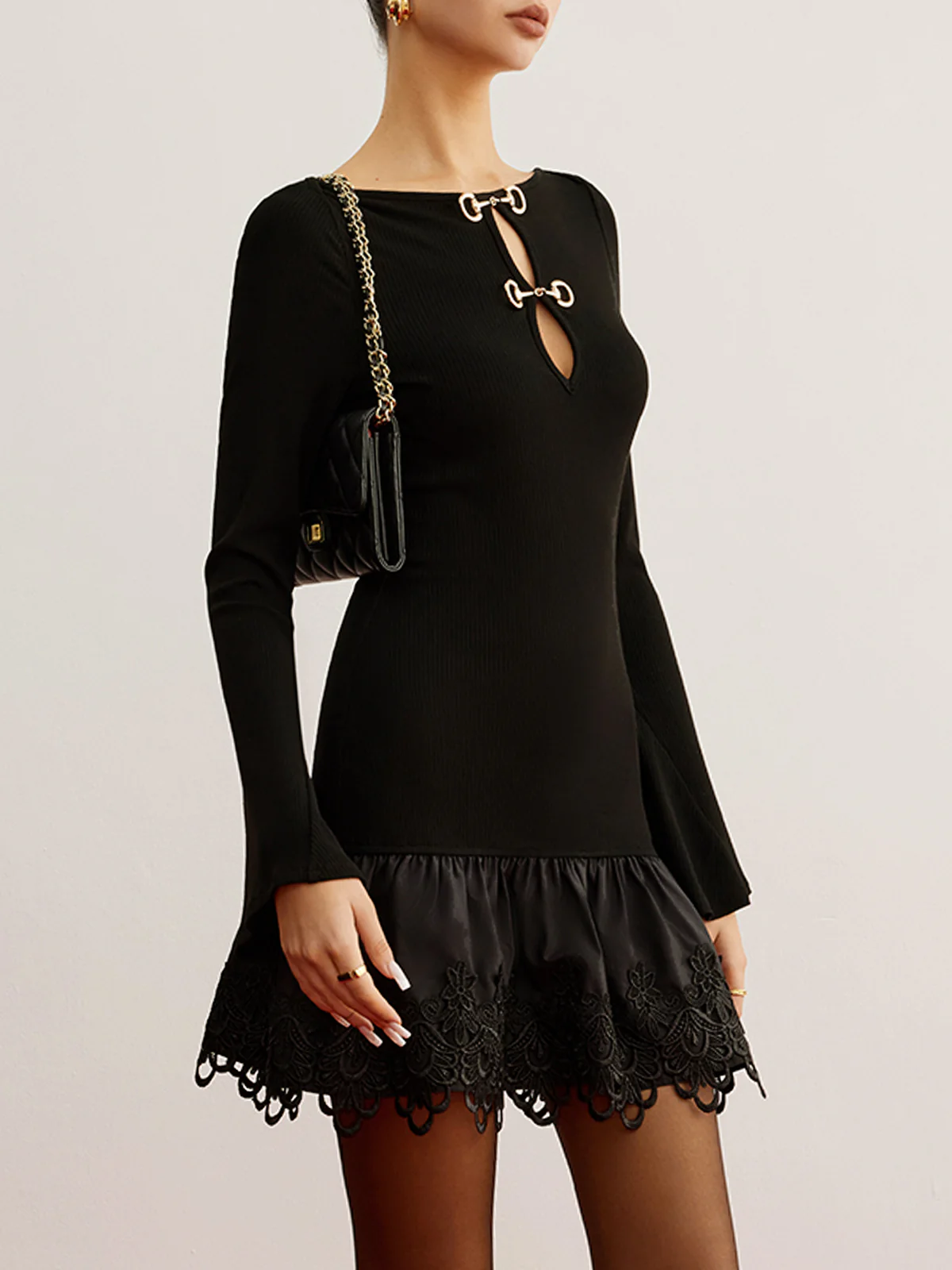 Cutout Panel Jersey Dress - Takermore