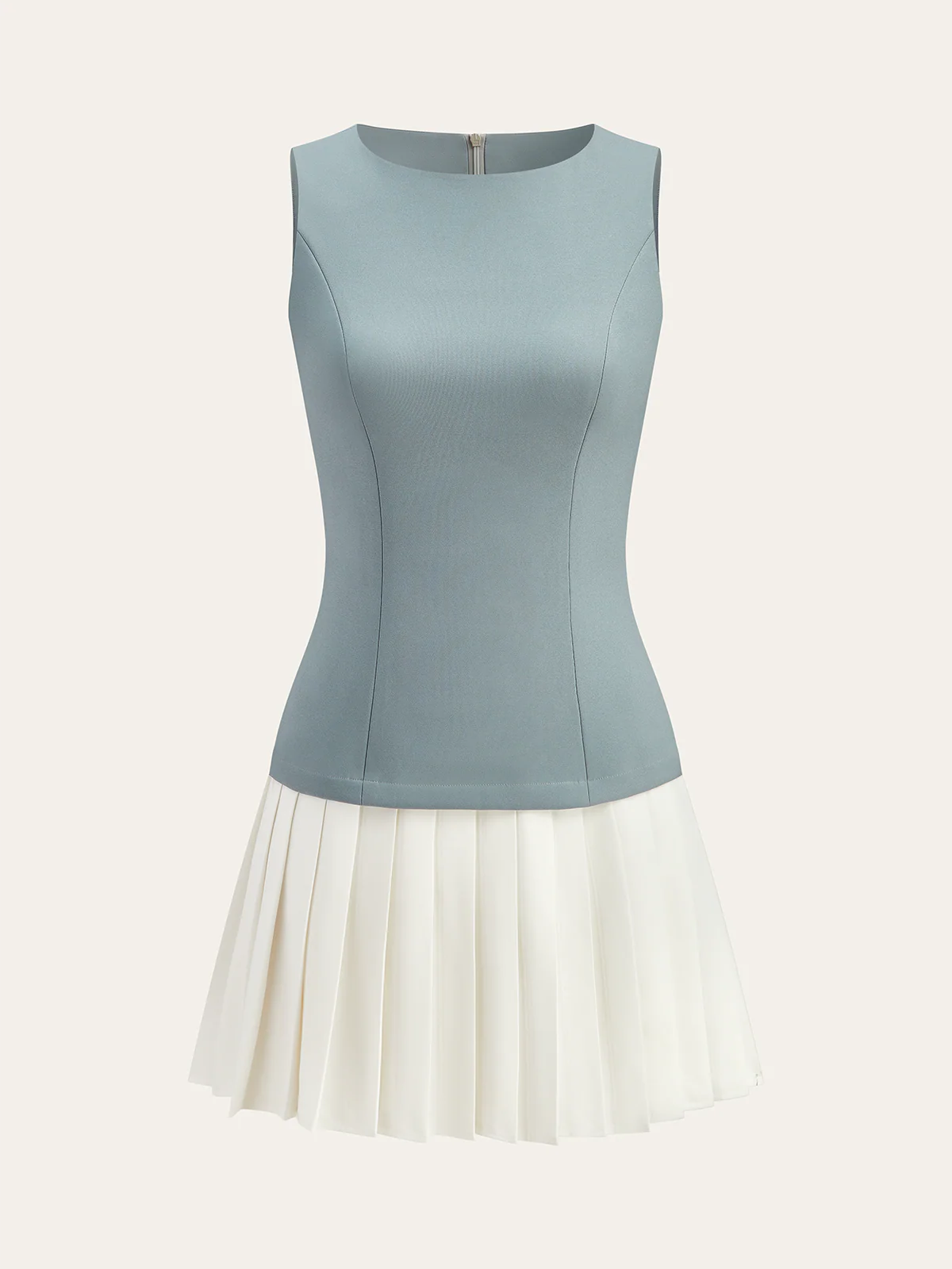 Sleeveless Top Pleated Skirt Paneled Mini Dress - Takermore