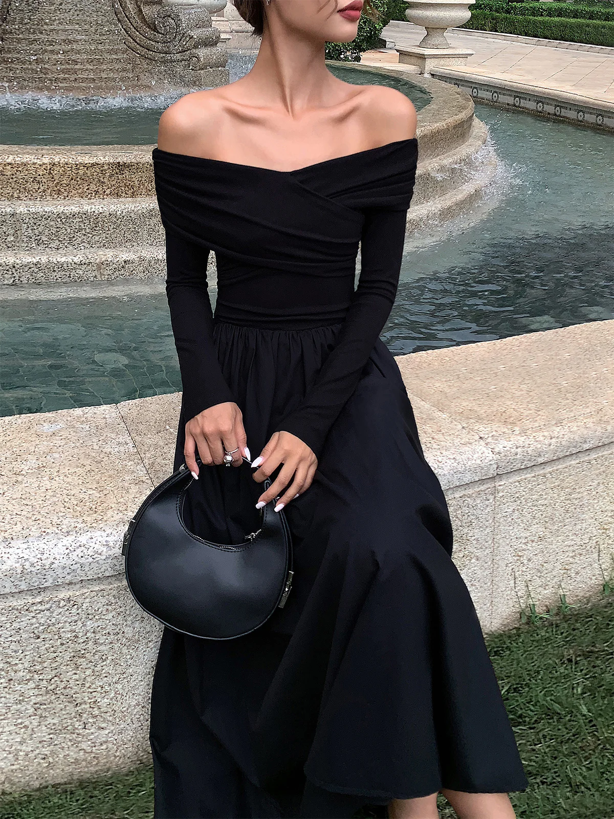 Off Shoulder Criss Cross Long Dress - Takermore