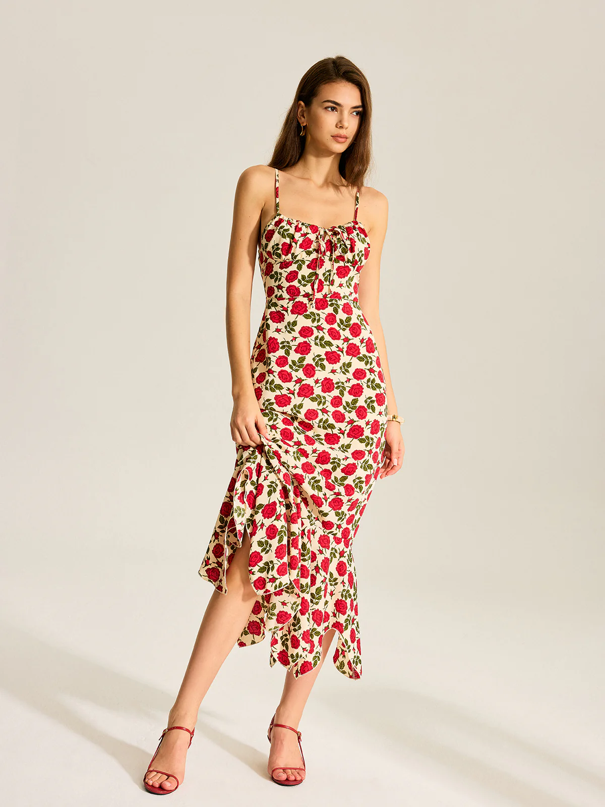 Floral Print Ruffle Hem Maxi Dress - Takermore