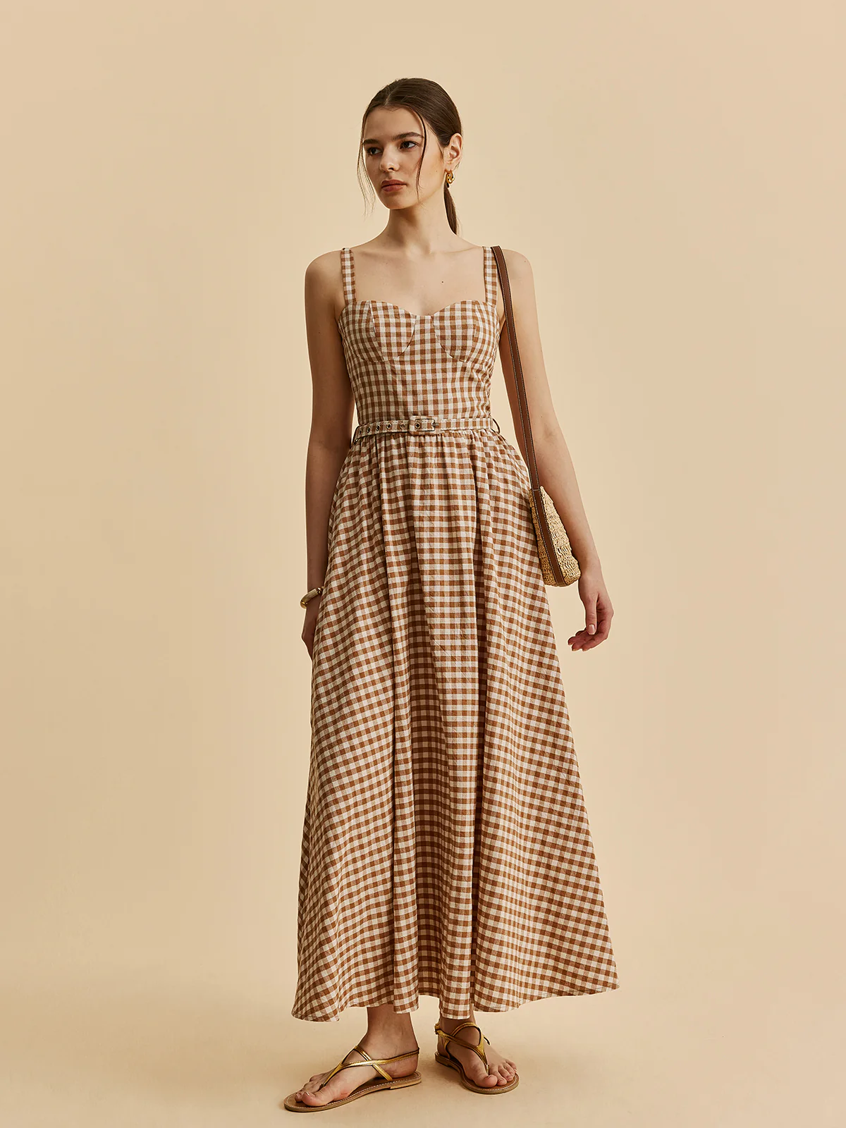 Gingham Belted Bustier Dress - Takermore