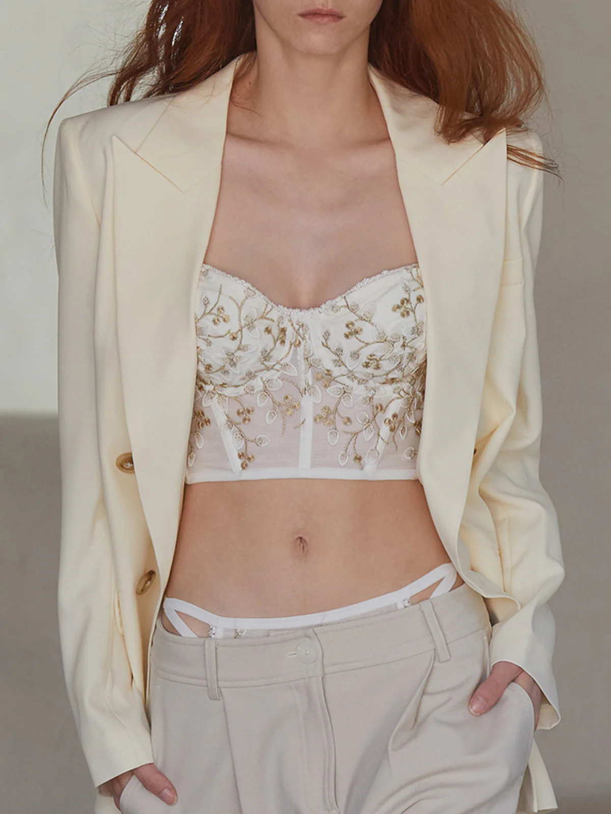 Floral Semi-Sheer Mesh Lace Crop Corset Top - Takermore