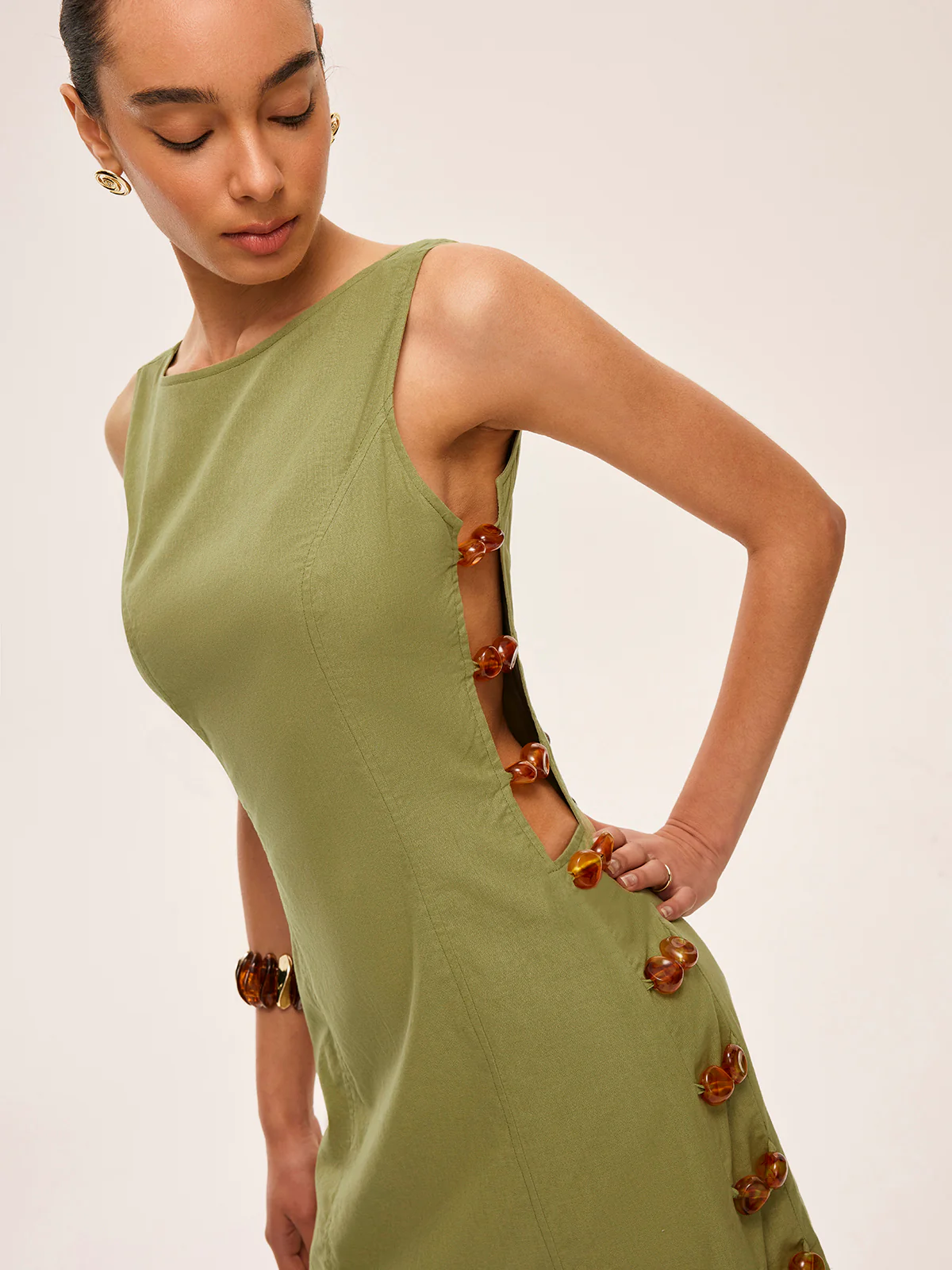 Cotton & Linen Cut-Out Side Dress - Takermore