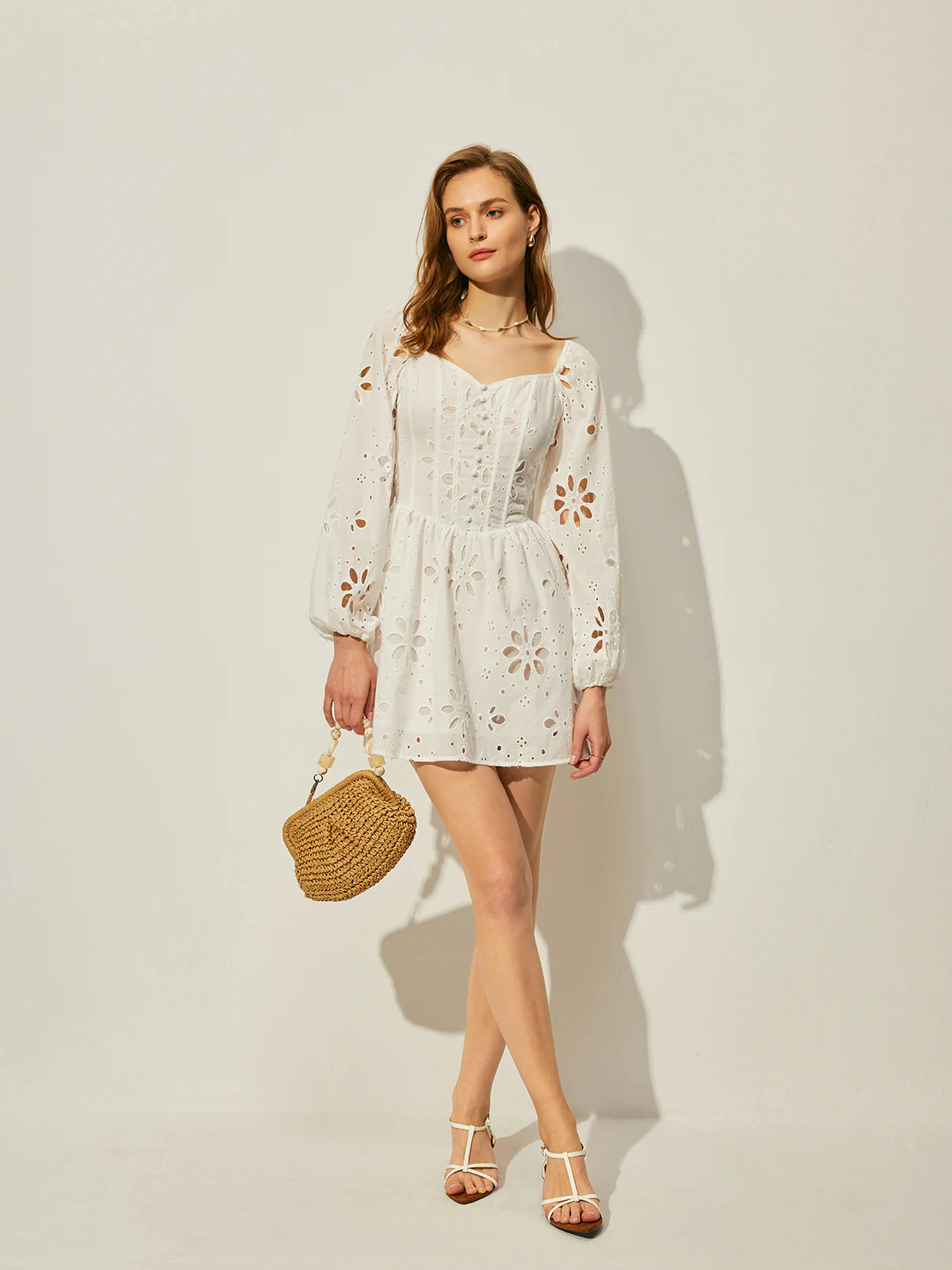 Cotton Floral Hollow Backless Dress - Takermore