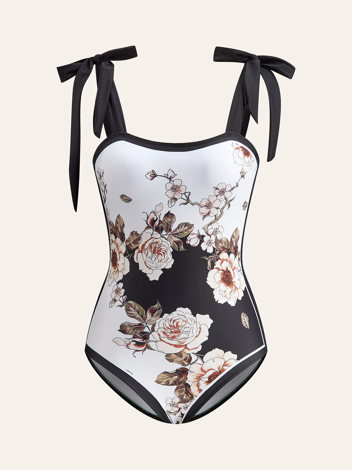 Floral Tie-Shoulder One-Piece Swimsuit With Cover-Up - Takermore