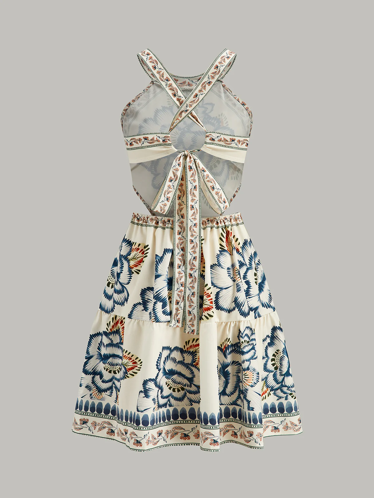 Floral Print Backless Dress - Takermore