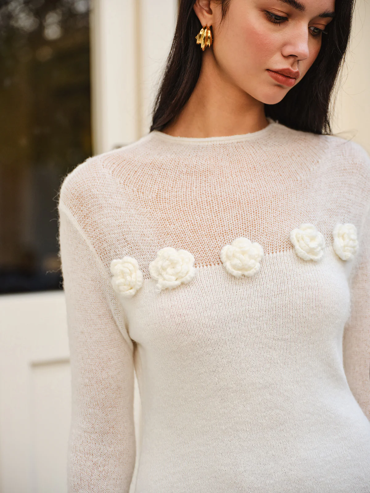 Wool-Blend Floral Sweater Panel Dress - Takermore