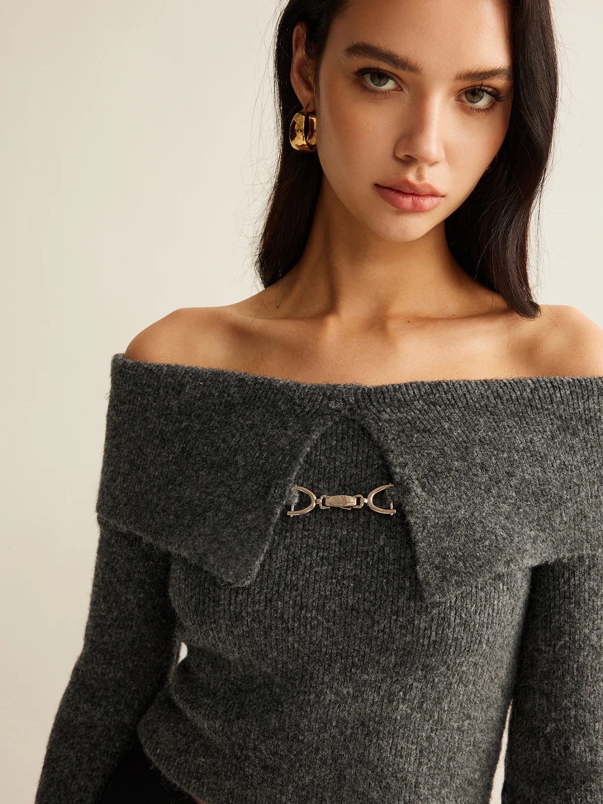 Off-Shoulder Crop Knit Top - Takermore