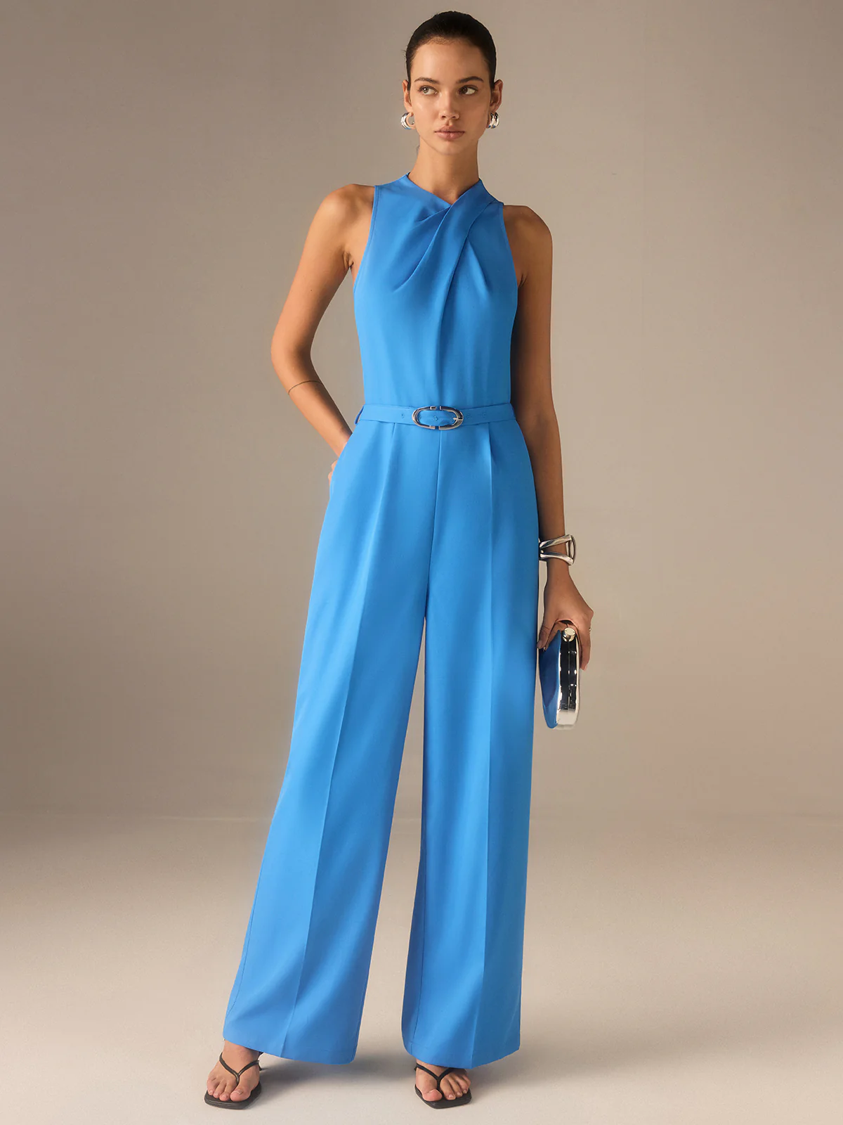 Sleeveless Belted Twist Jumpsuit - Takermore