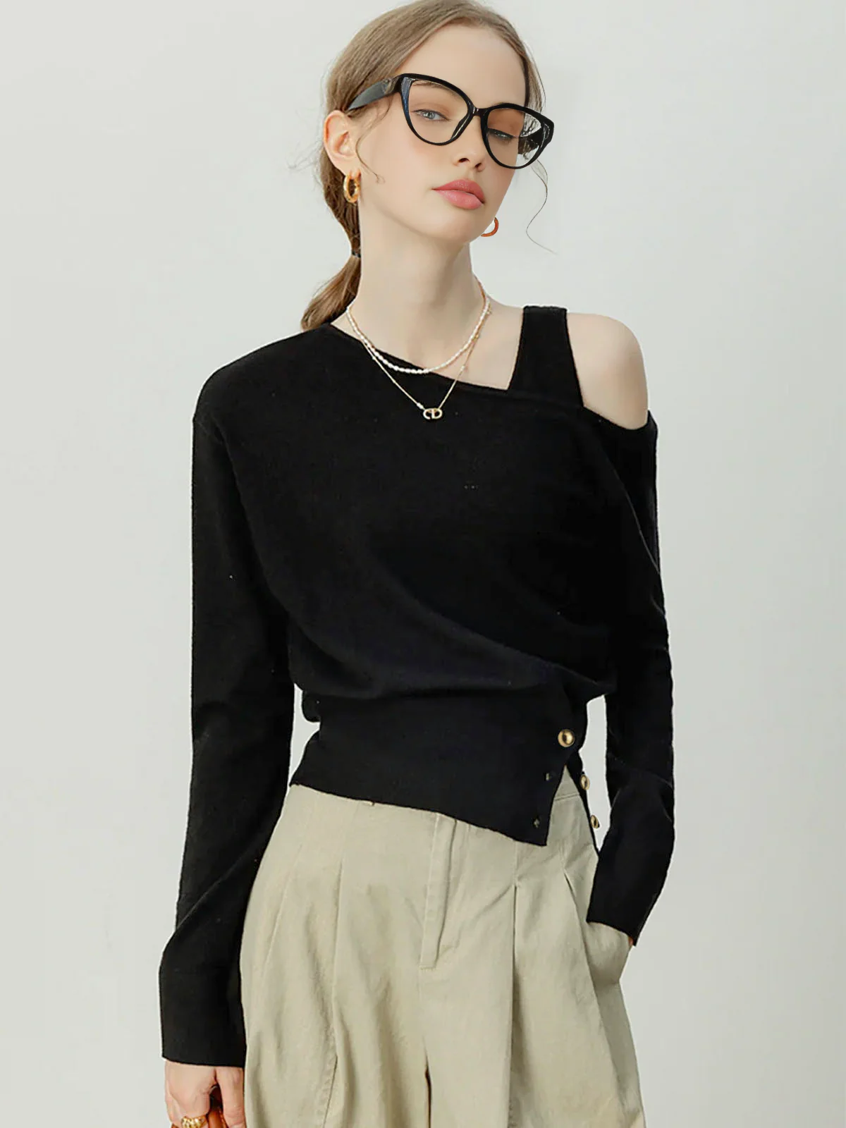 Asymmetrical Cold Shoulder Sweater Co-ords - Takermore
