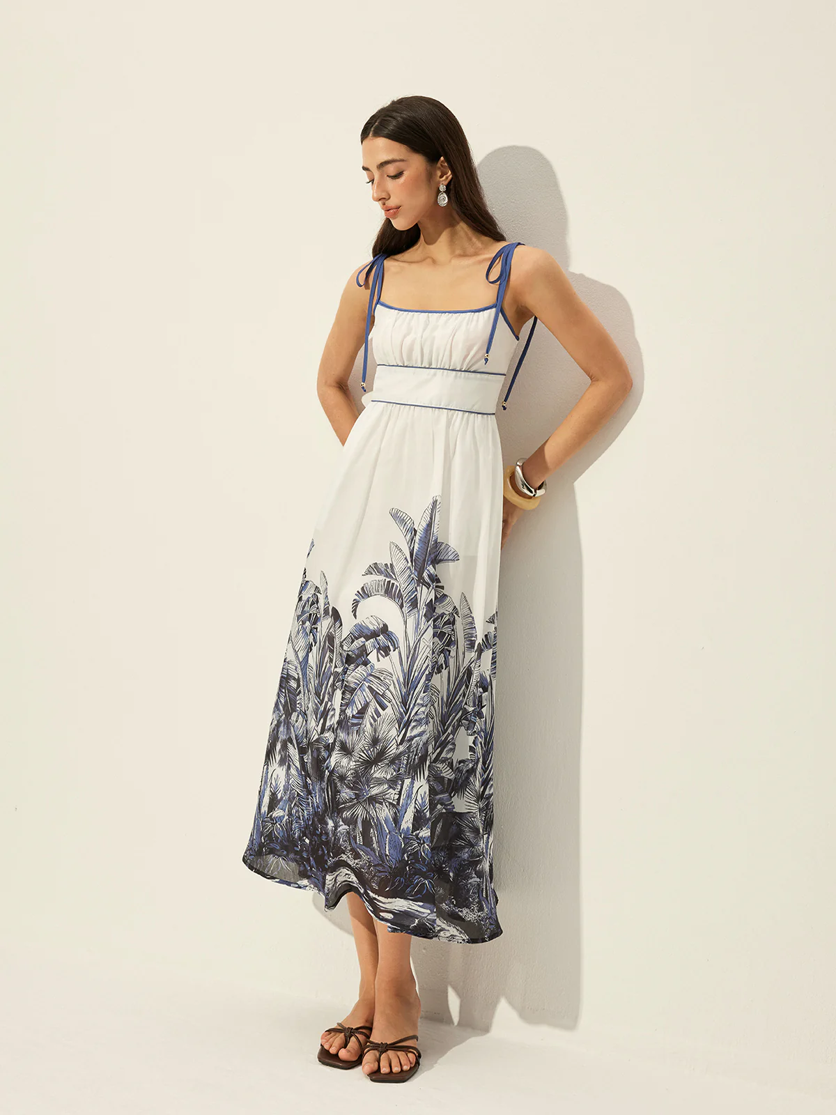 Tropical Print Tie-Strap Dress - Takermore