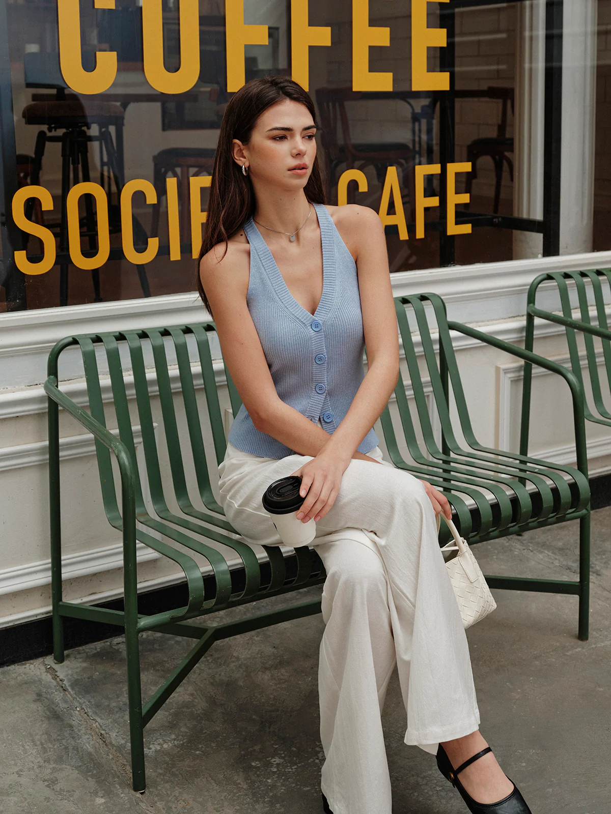 V-Neck Ribbed Split Sweater Vest - Takermore