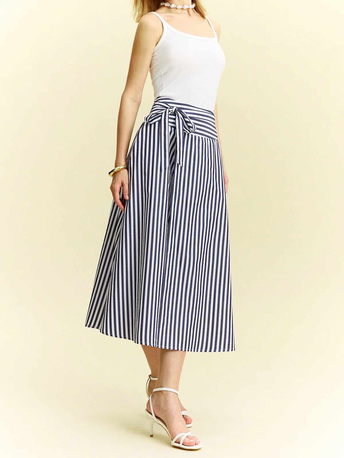 Striped Wrap-Around Midi Skirt - Takermore