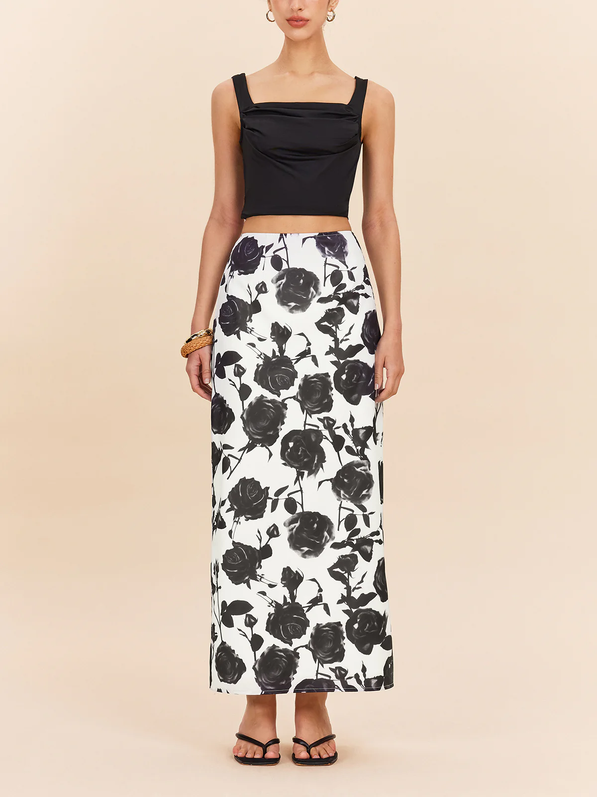 Floral Print Back Slit Skirt - Takermore