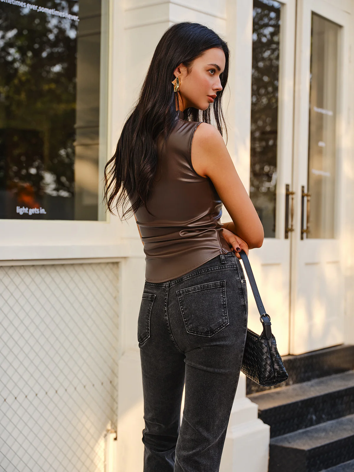 Asymmetrical Skinny Faux Leather Tank Top - Takermore