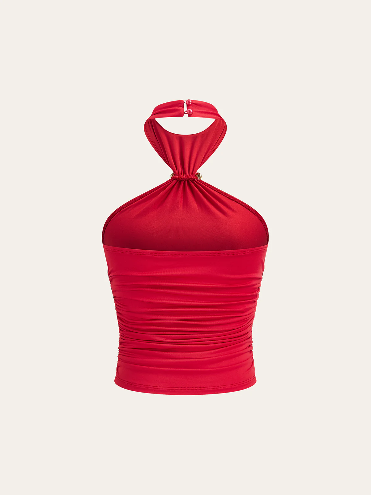 Halter Neck Ruched Top with Metal Floral Decor - Takermore