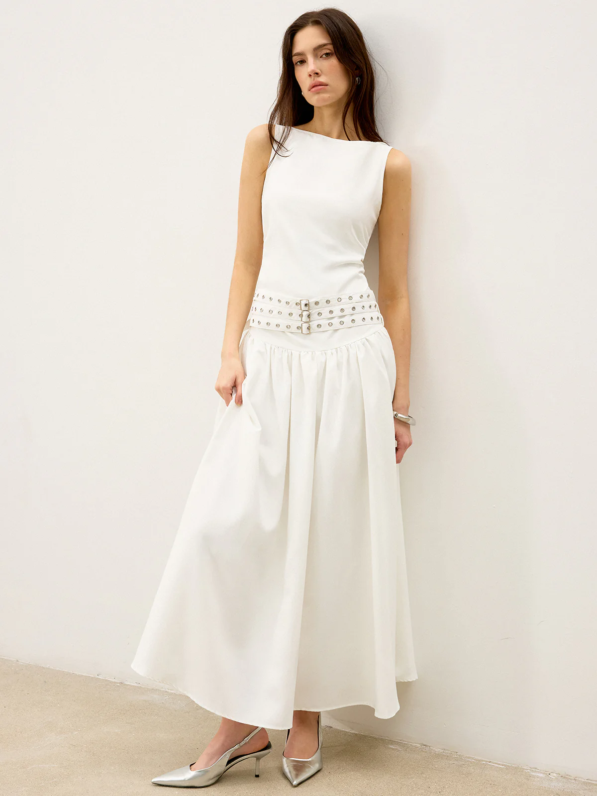 Boat Neck Multi-Belt Low-Waist Maxi Dress - Takermore