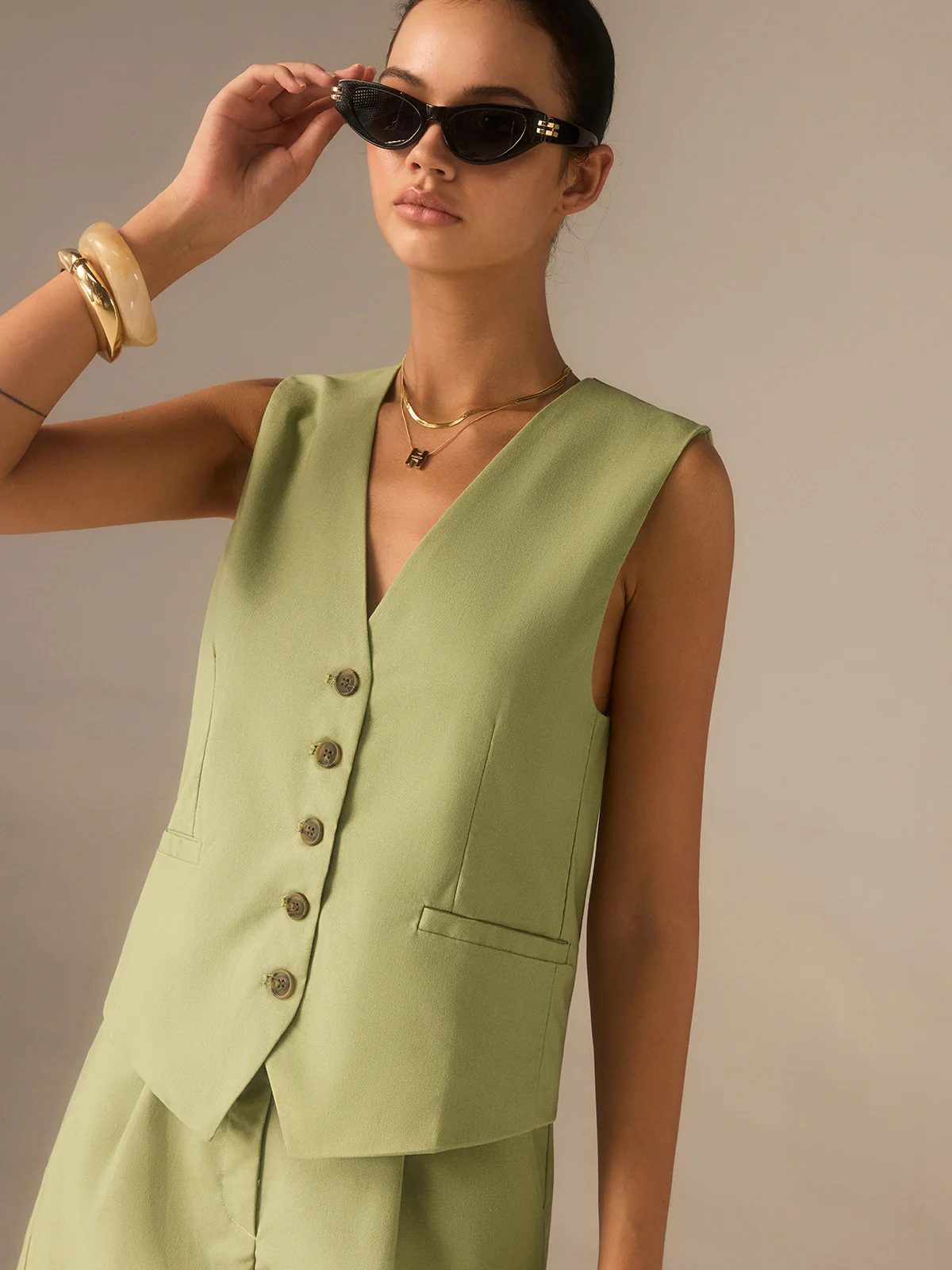 Linen&Cotton Buttoned Vest - Takermore