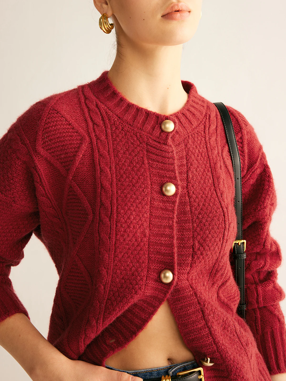 Round Neck Button Down Twist Cardigan - Takermore