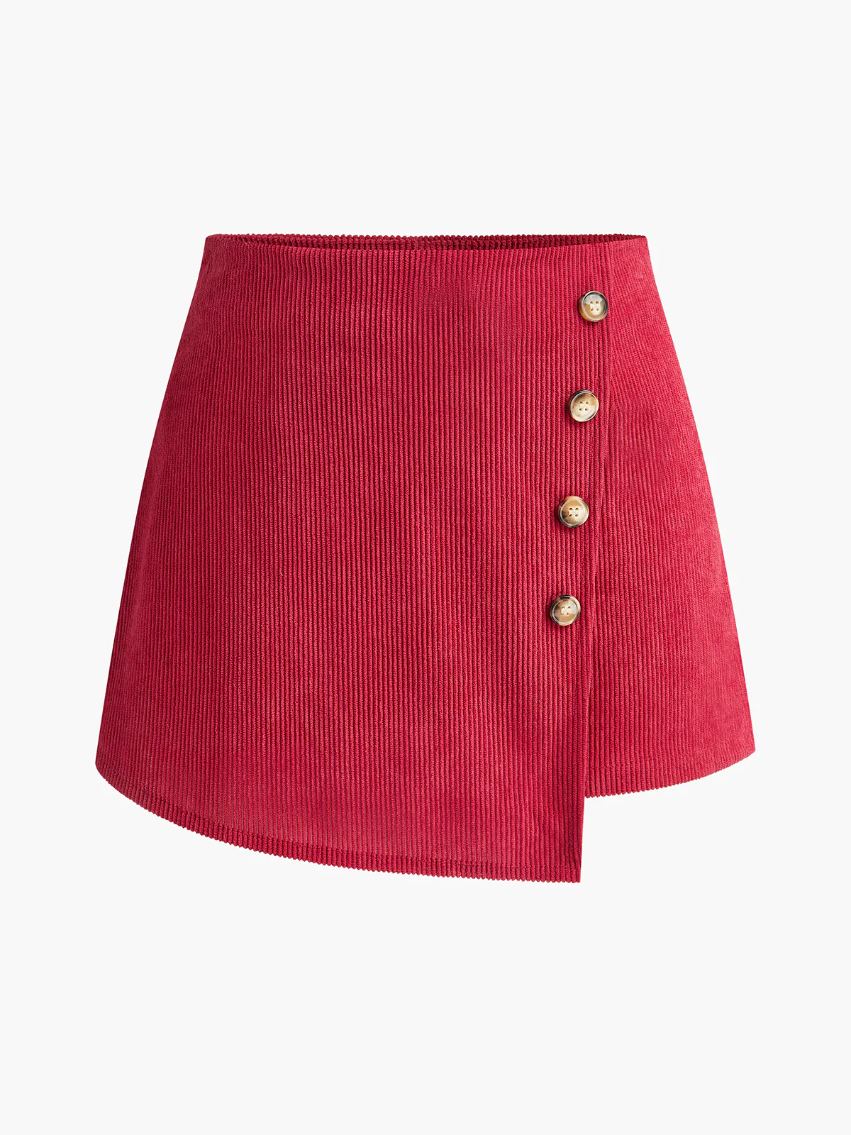 Button-Decor Corduroy Zipper Skort - Takermore