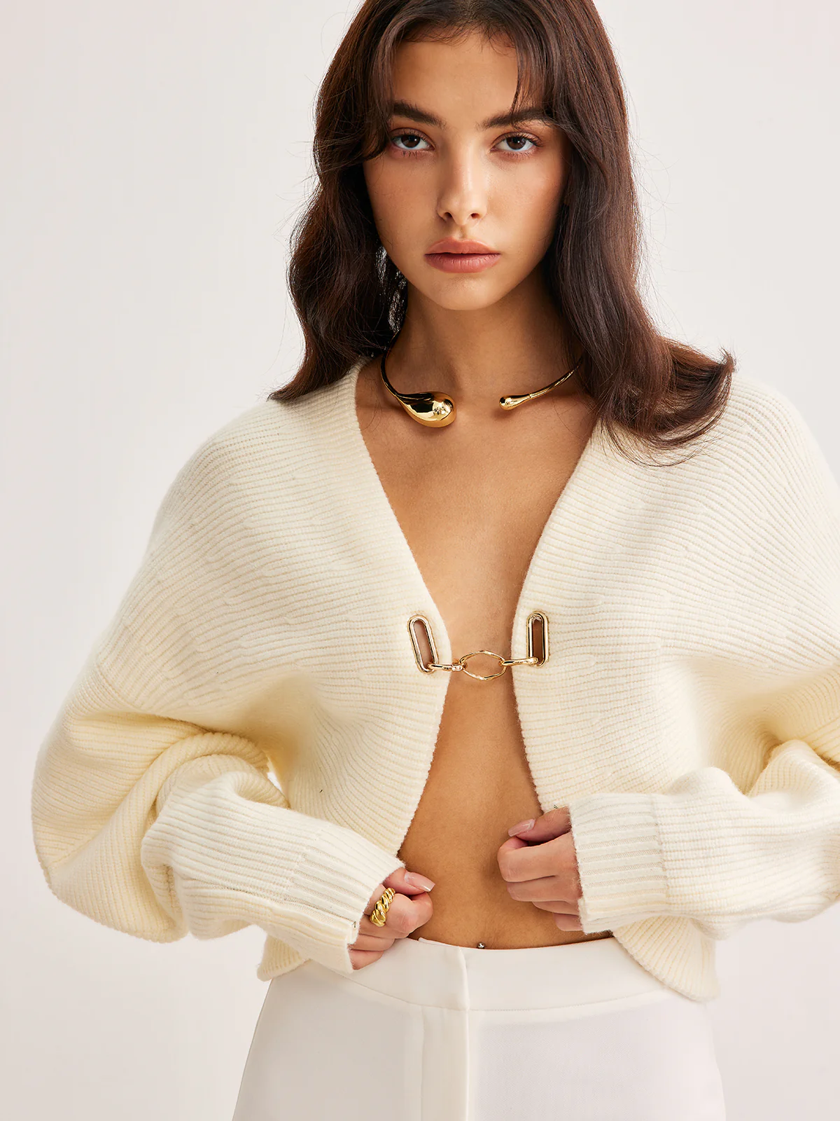 Leg-Of-Mutton Sleeve Metal Cardigan - Takermore