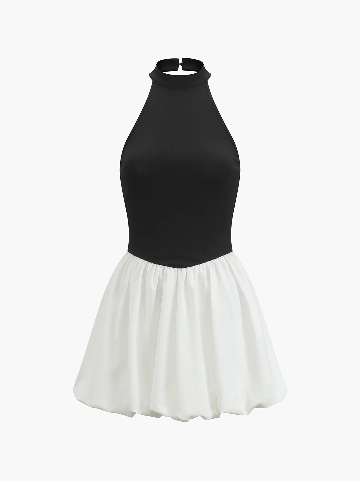 Two-Tone Halter Puff Short Dress - Takermore