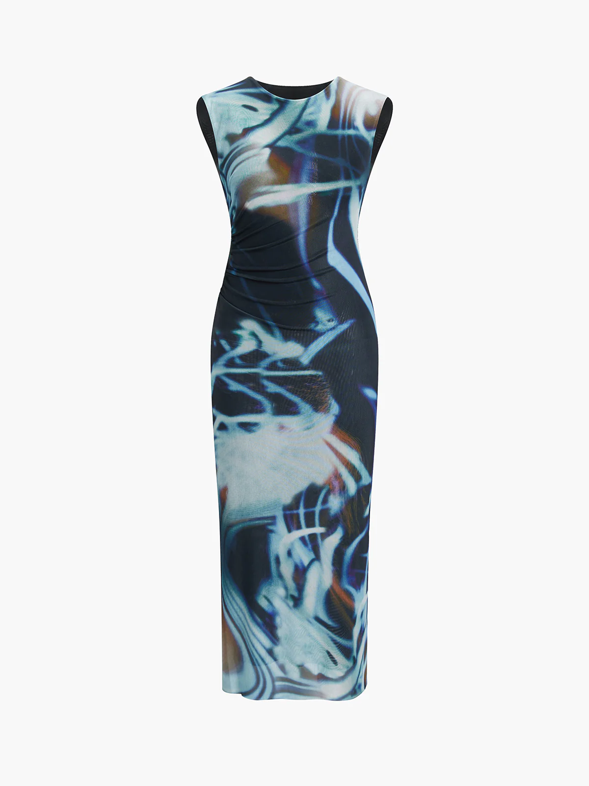 Cyber Waves Mesh Ruched Midi Dress - Takermore