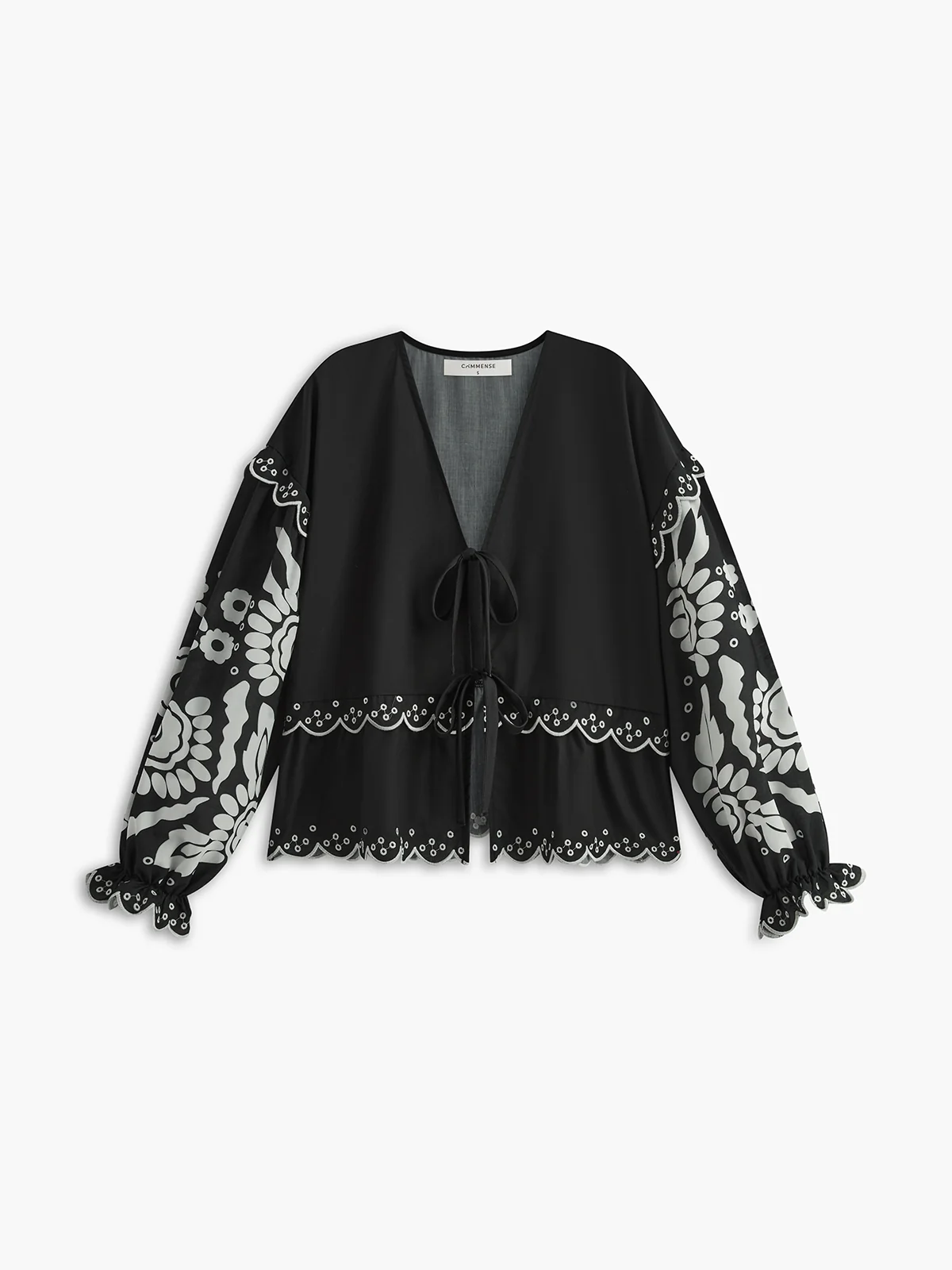 Ruffle Print Knotted Blouse - Takermore
