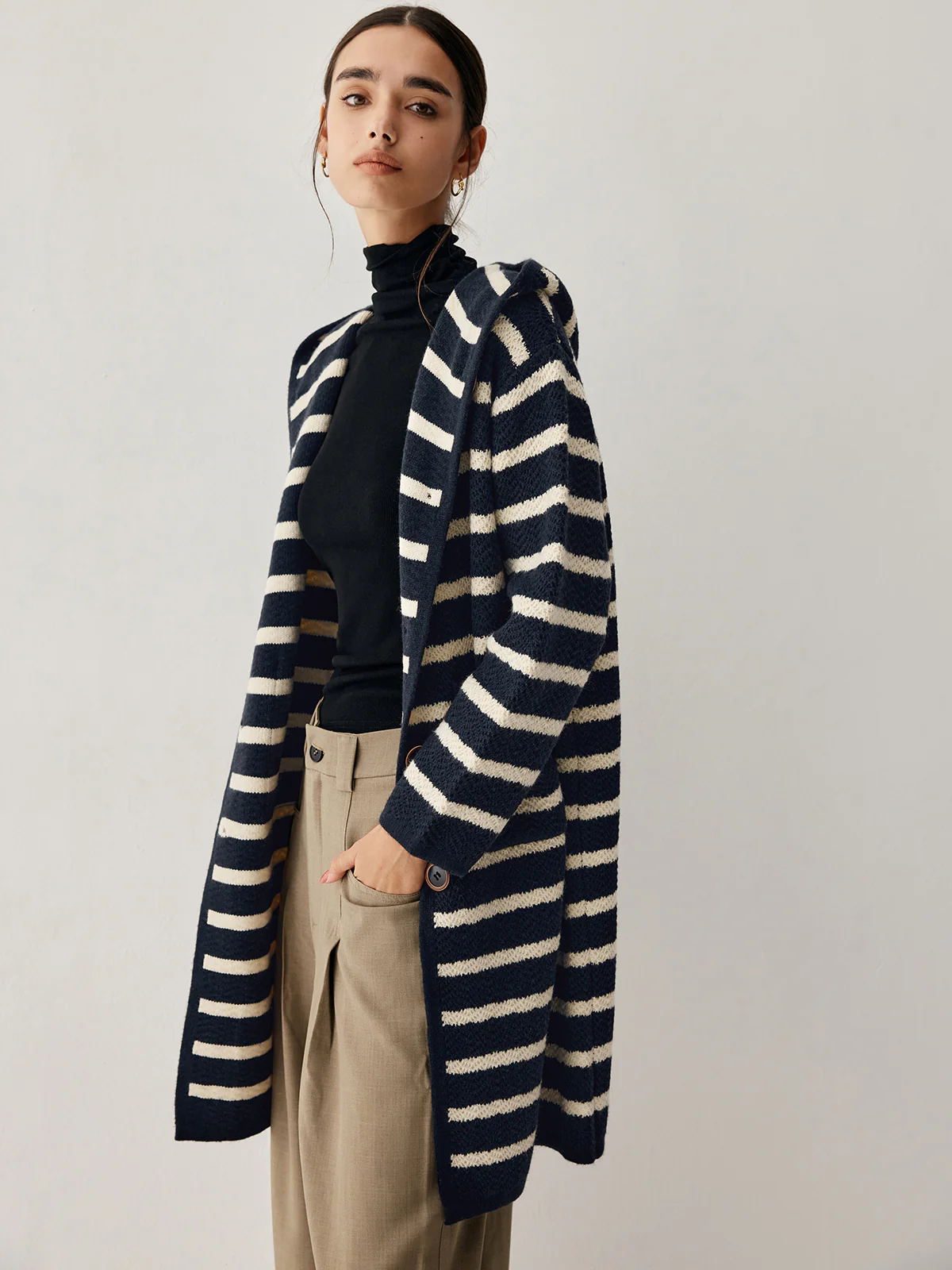 Stripe Hooded Longline Cardigan - Takermore
