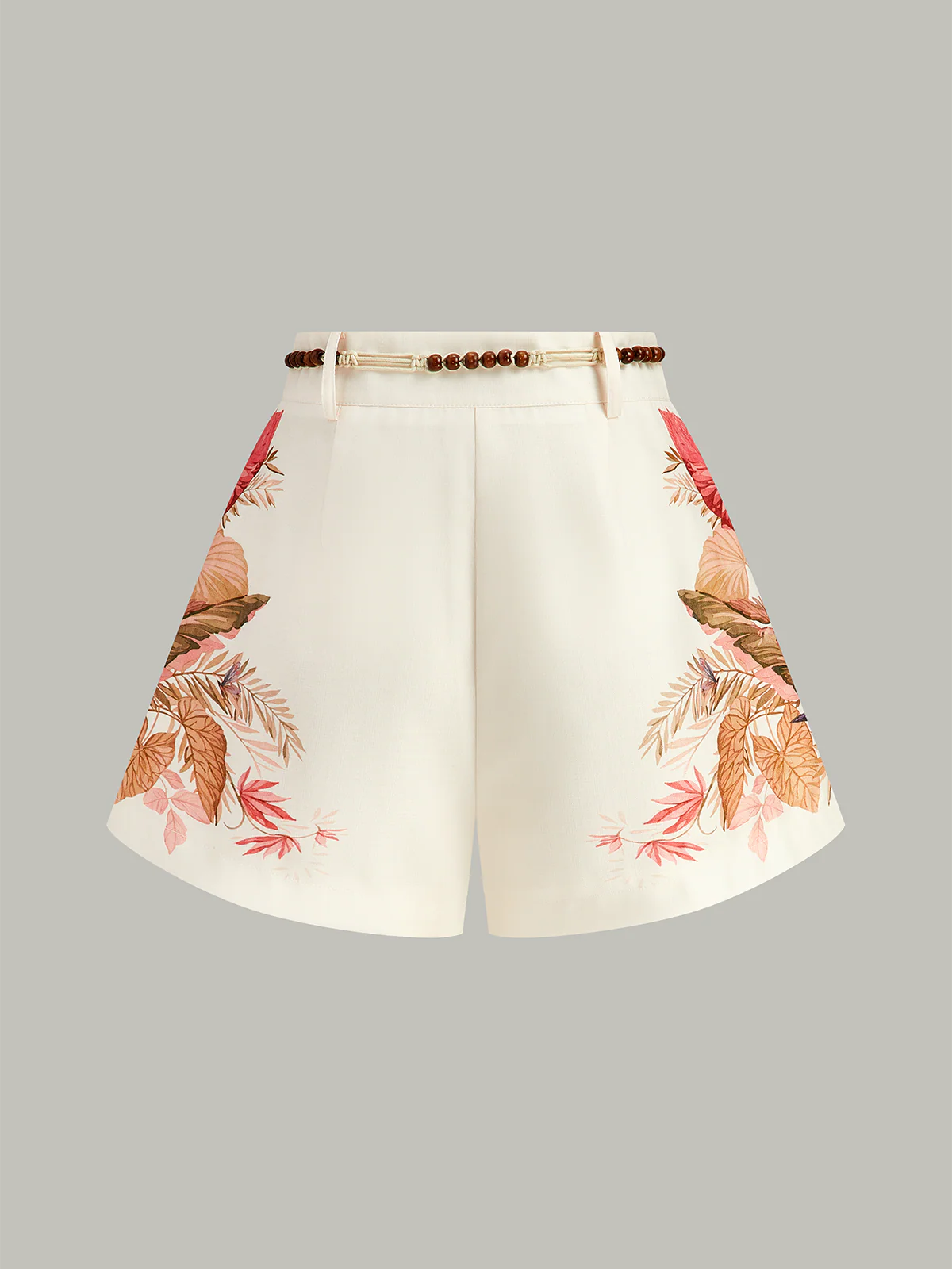 Belted Tropical Print High-Waist Shorts - Takermore