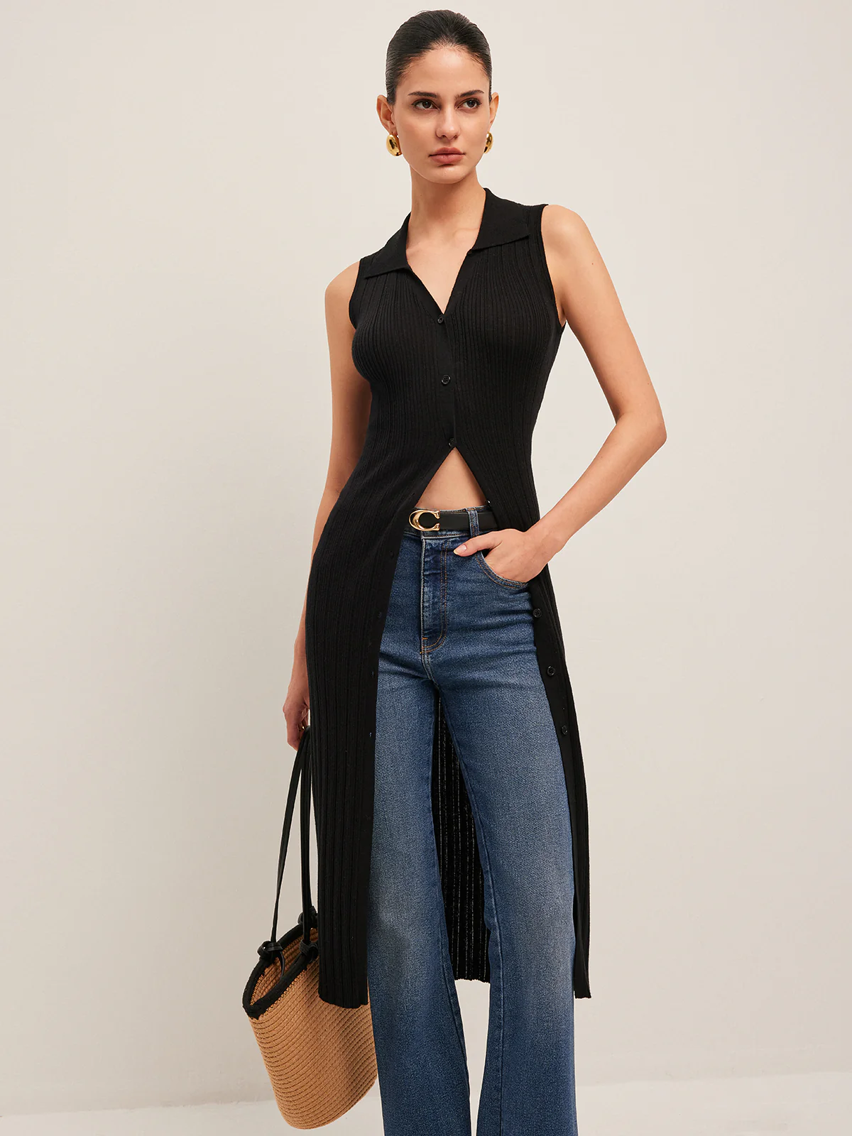 Ribbed Button-Up Knit Dress - Takermore