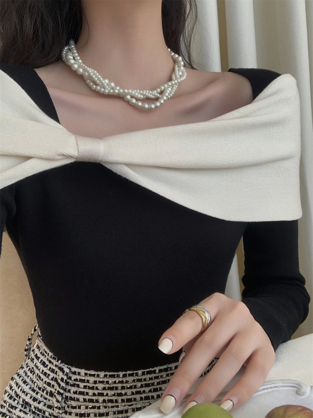 Color Block Bow Slim Sweater - Takermore