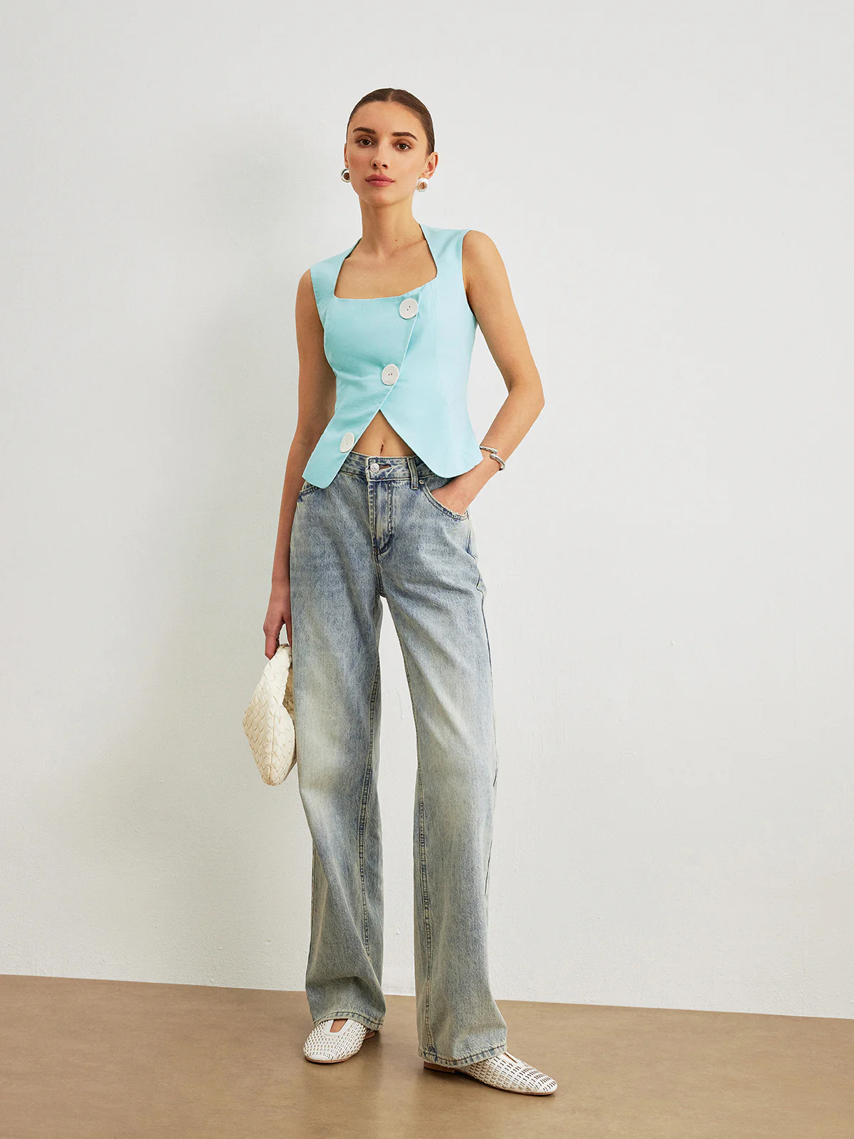 Cotton & Linen Asymmetrical Design Sleeveless Vest - Takermore