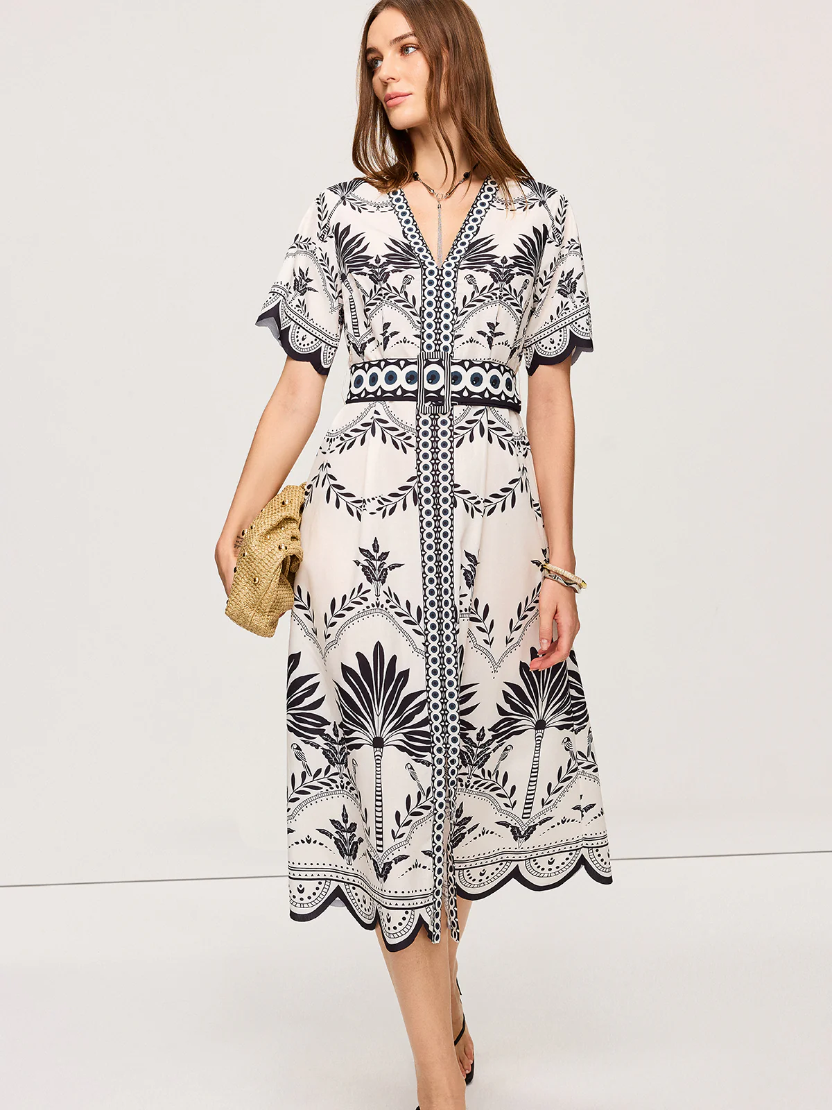 Boho Floral V-Neck Midi Dress - Takermore