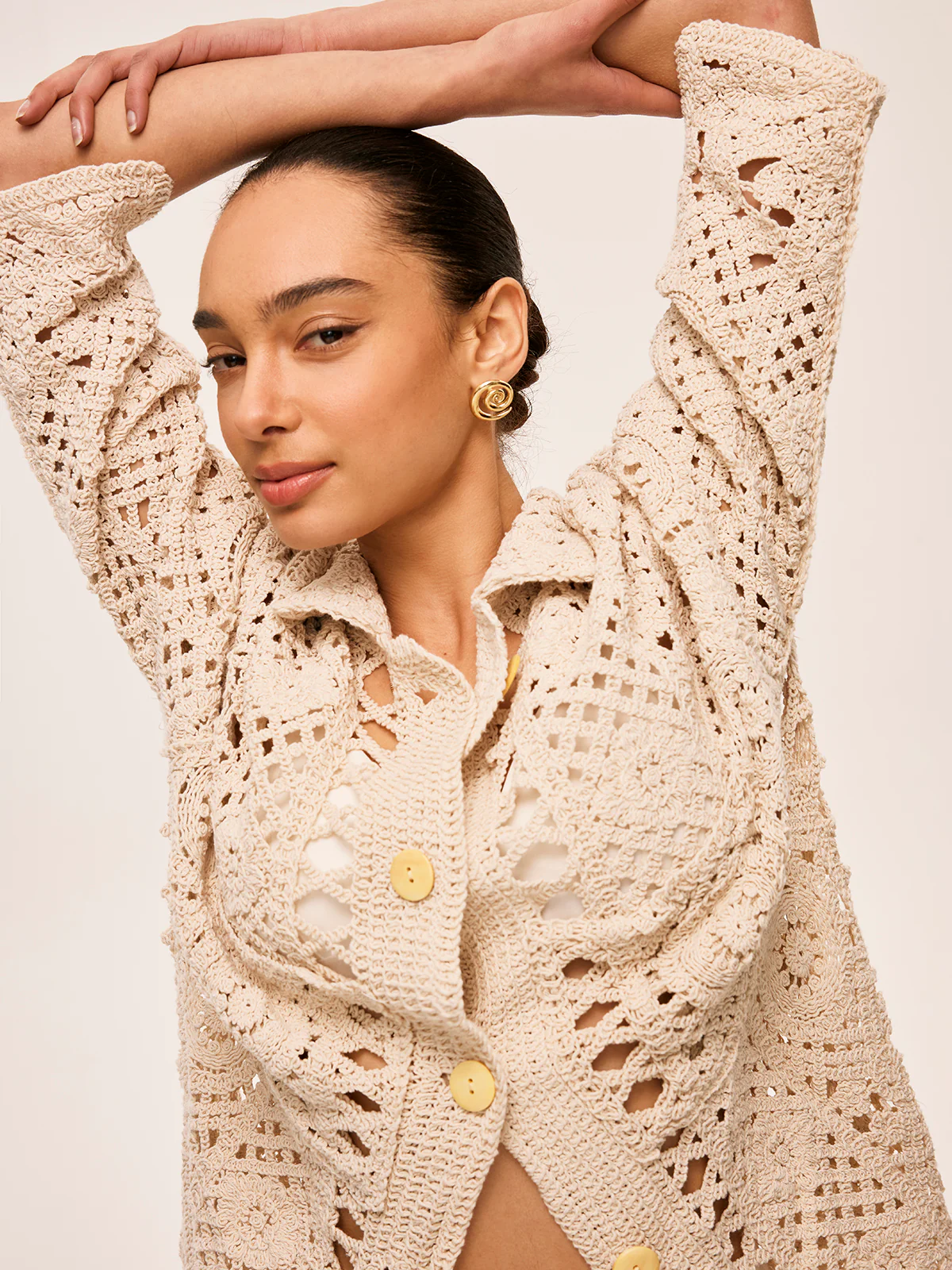 Crochet Button Detail Cardigan - Takermore