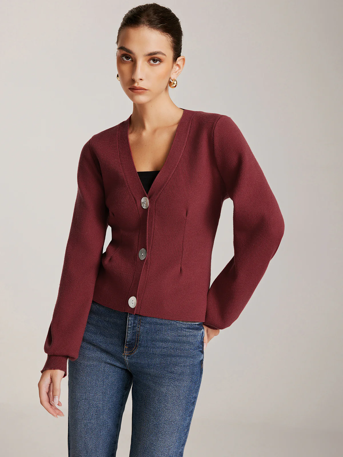Lantern Sleeve Button Cardigan - Takermore
