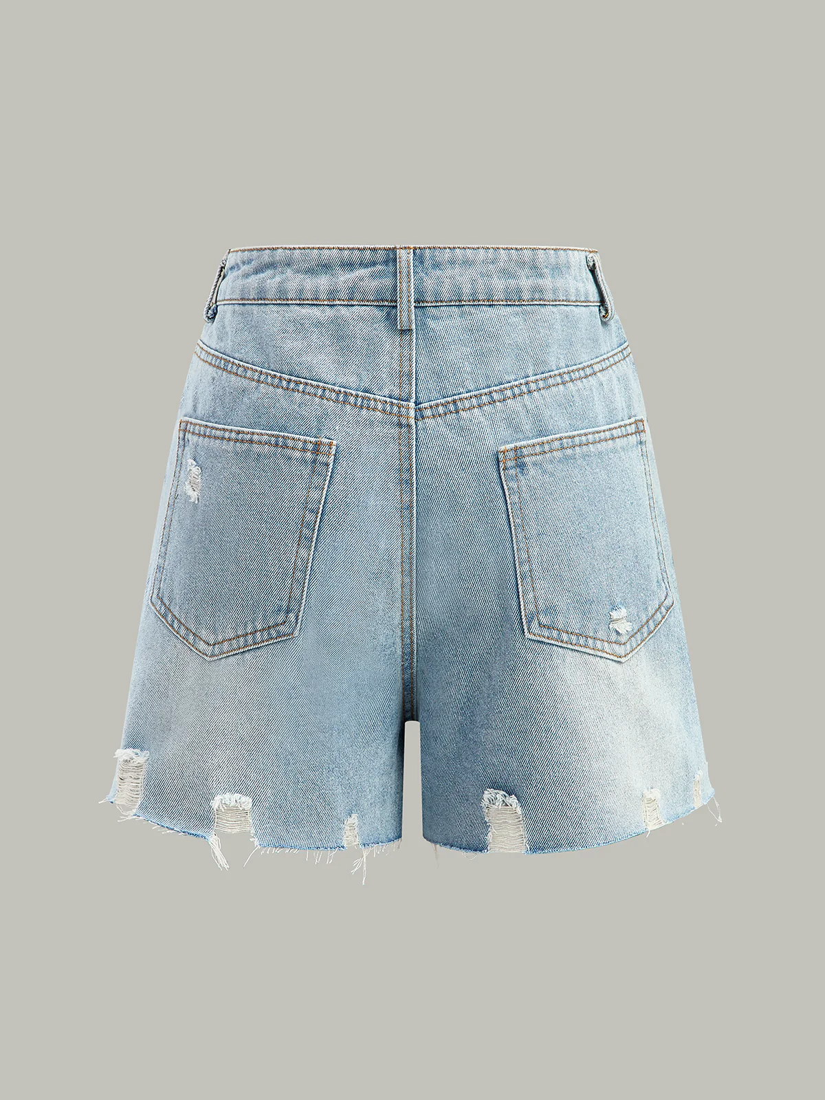 Asymmetric Waist Distressed Denim Shorts - Takermore