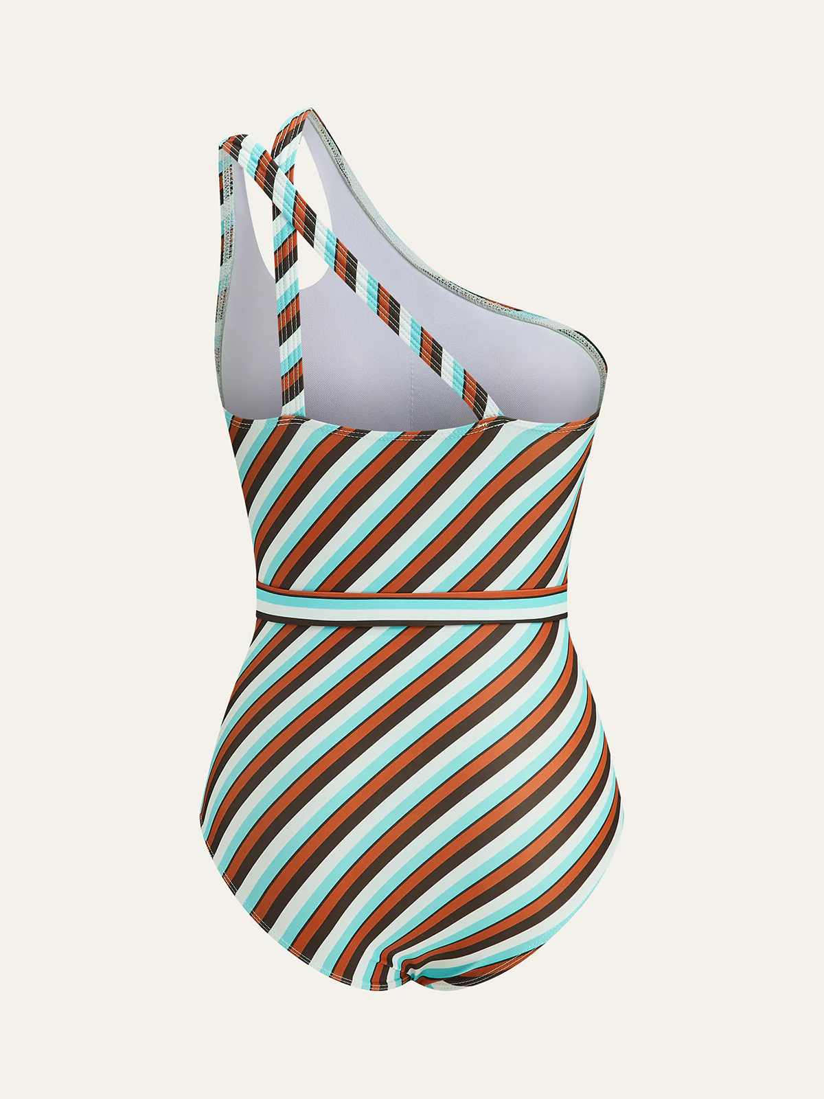 Asymmetrical Striped Belted One-Piece Swimsuit - Takermore