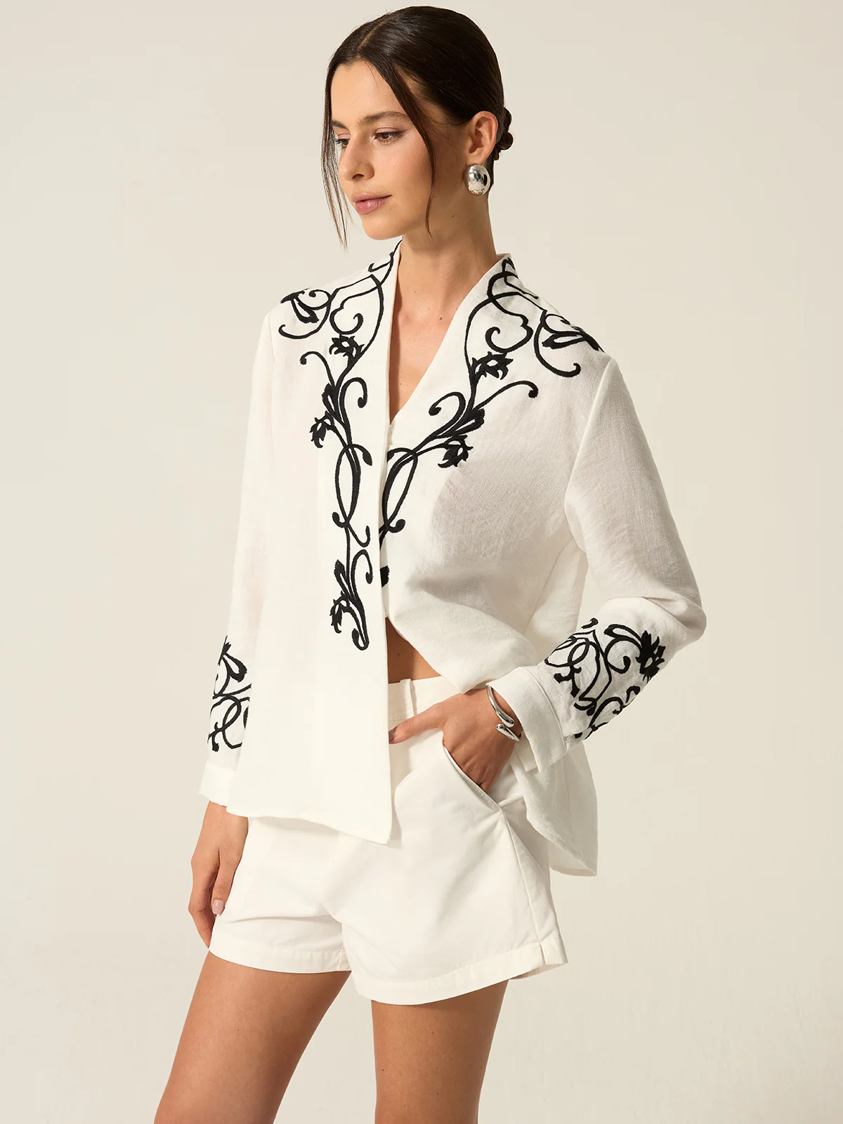Embroidered Cotton & Linen Blouse - Takermore