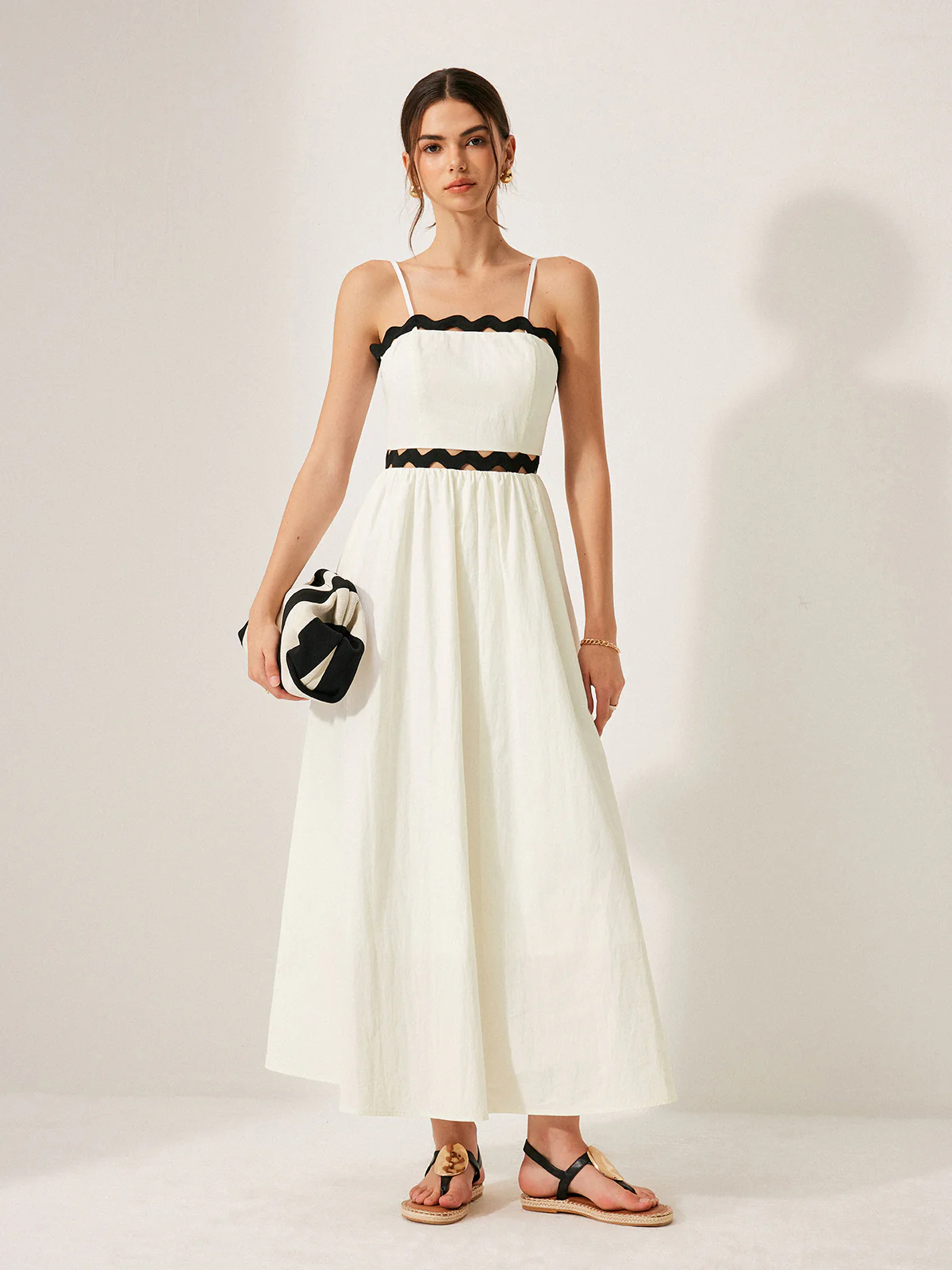 Scalloped Trim Back Tie Dress - Takermore